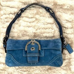 Coach Soho Demi Flap Shoulder Bag, Blue Suede, Y2K *Certified Authentic*